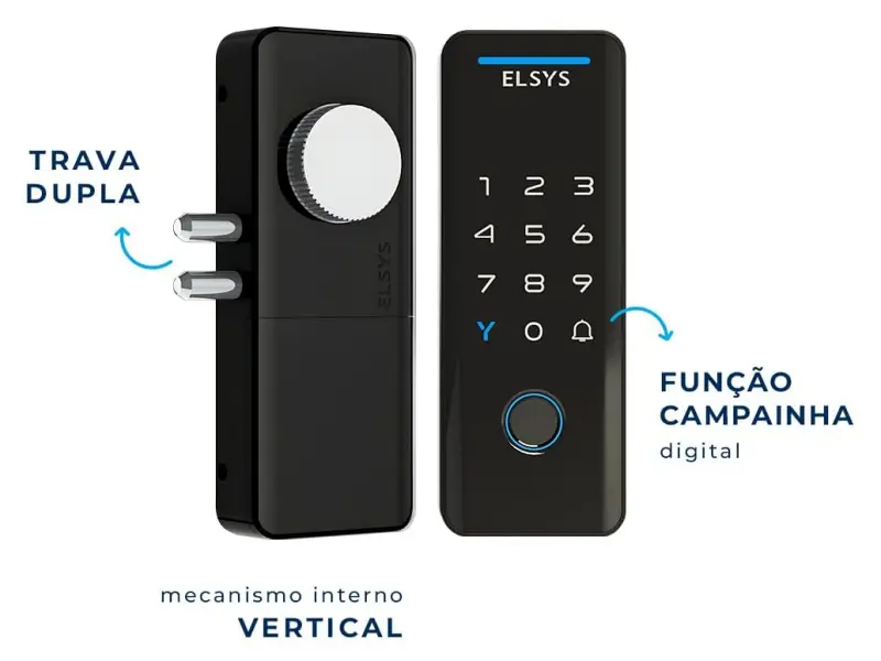 Fechadura digital Elsys TECNO DS4100V em porta com teclado touch iluminado