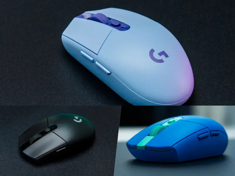 G305 mouse gamer sem fio preto , roxo e azul