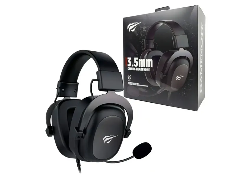 Havit H2002D headset gamer preto e cinza com estrutura de metal e microfone removível
